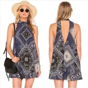 Free People Navy Blue Bandana Print Mini Dress